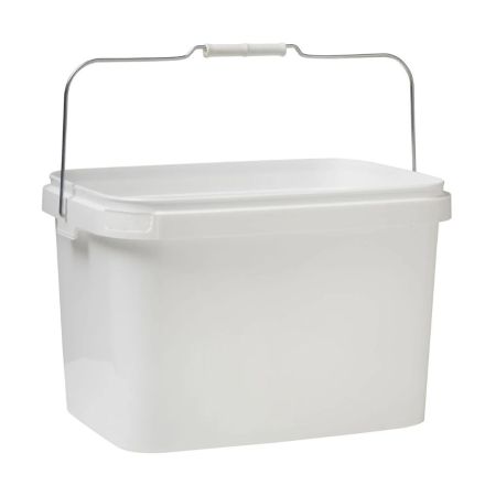 18 Litre Plastic White Tamper Evident Rectangular Bucket with Wire Handle & Lid